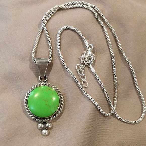 TAXCO Green Turquoise Sterling Silver Necklace - Picture 2 of 12